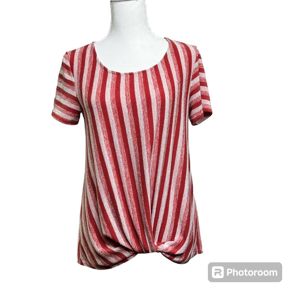 W5 Anthropology Top Womens SZ S Red & White Stripes Twist Front Short Sleeves